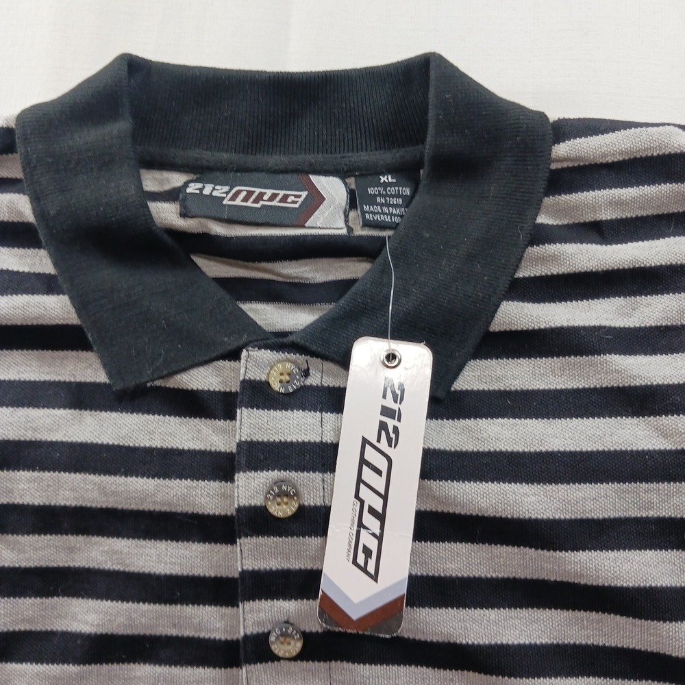 212 NYC Mens Striped Polo Shirt Grey Black Cotton Short Sleeve XL K903(D) NEW